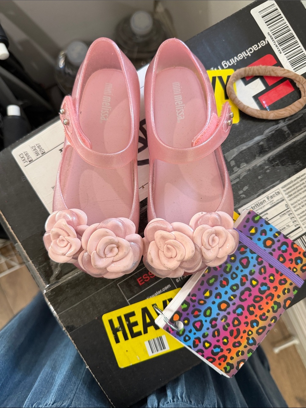 Mini Melissa Girls' Pink Jelly Mary Janes with Rose Appliqués